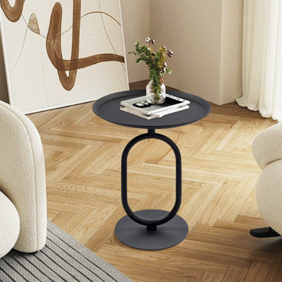 Unique Round Metal End Table with Oversized Top Tray