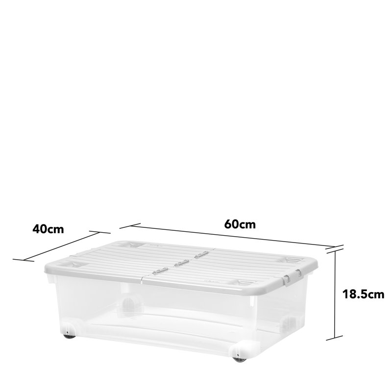 Wham 32L Plastic Storage Box with Wheels and Folding Lid Pack of 3 Clear/Cool Grey