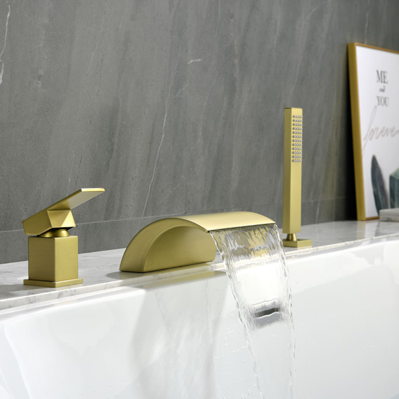1 Handle Bathroom Waterfall Faucet with Diverter, Brushed Gold