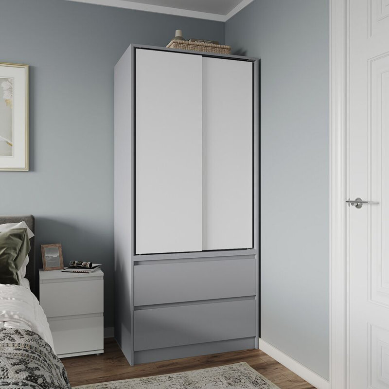 Solid Wood Wardrobe, Grey/White