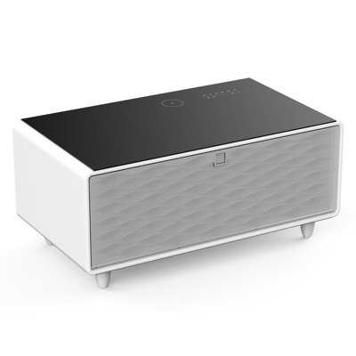Smart Coffee Table With Dual Cooling, Wireless Charging, Ports, Speaker, Atmosphere , White Modern Refrigerator, Sound, Charging -