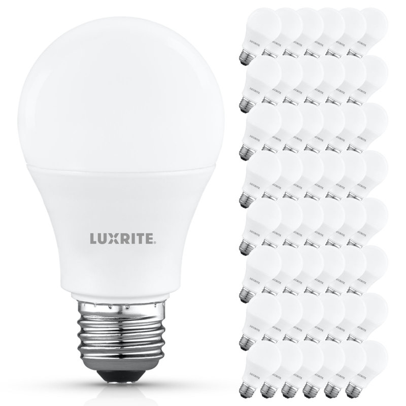 Luxrite A19 LED Light Bulb 9.5W=75W 2700K Warm White 1100LM Non-Dimmable Standard LED Light Bulbs E26, Enclosed Fixture Rated, Damp Rated, ETL 48 Pack
