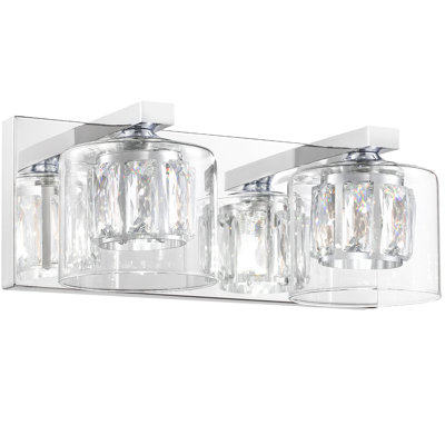 Delvon  2-Light Vanity Wall Sconce with Clear Glass and Crystal Accents – Stylish Lighting for Hallways and Bedrooms