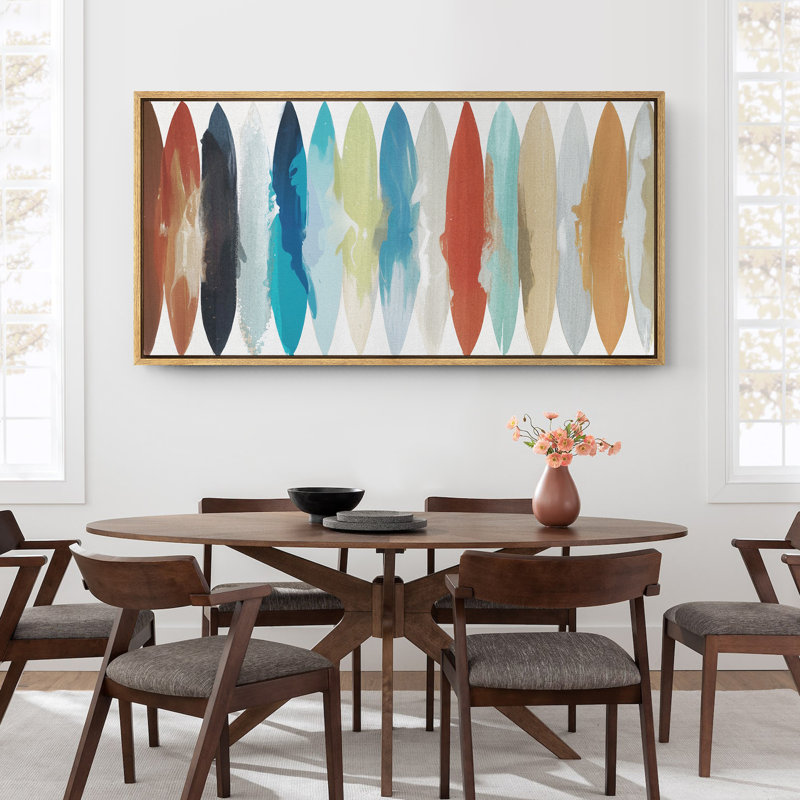 Colorful Surfboard Pattern Large Framed Canvas Print Wall Art, Eclectic Coastal Decor, 30" H x 60" W, Natural