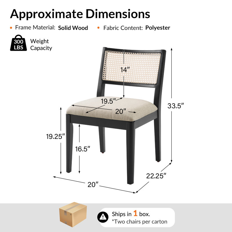 Demetruis 20''W Coastal Solid Wood Dining Chair With Rattan Backrest, Black