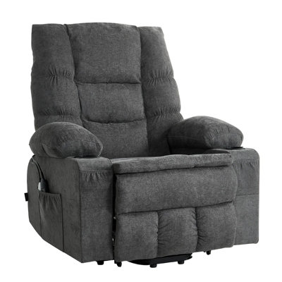 Power Lift Recliner Chair, Large Electric Lift Chair with Heat and Massage for Elderly, Infinite Position Adjustment, Chenille Fabric, with Side Pockets, Cup Holders and USB Port, Dark Grey