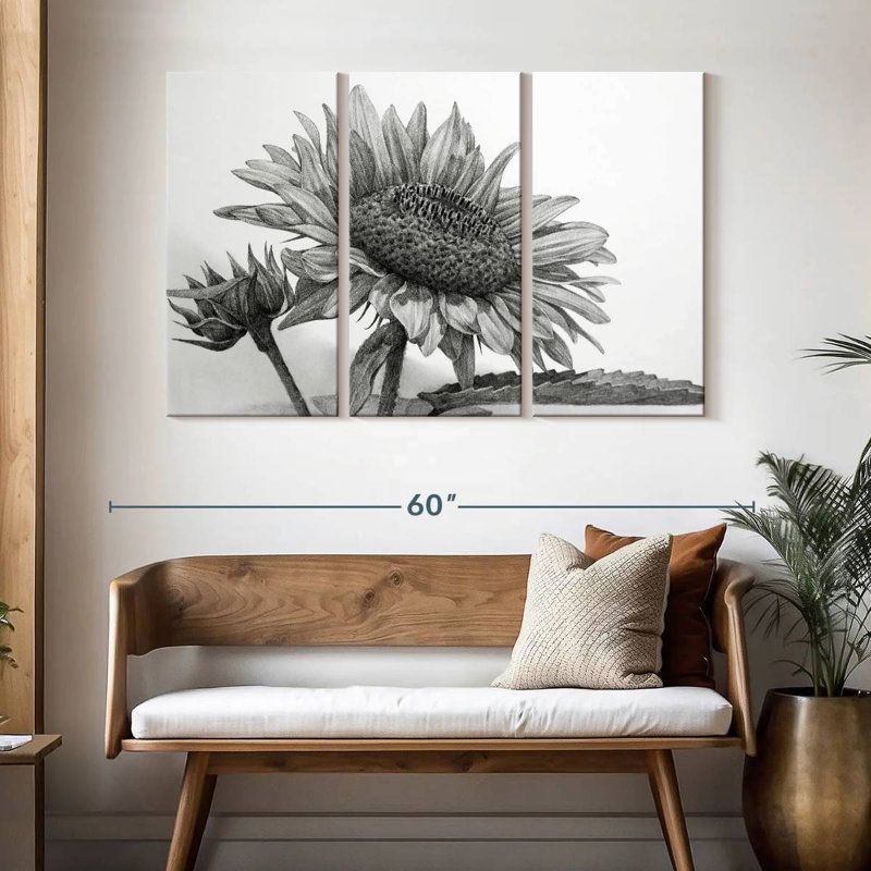 Harnek Black And White Sunflower, 32" H x 50" W