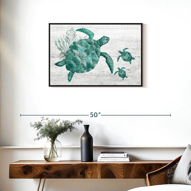 Famille de tortues en bois, Cadre flottant noir, 31 po x 21 po