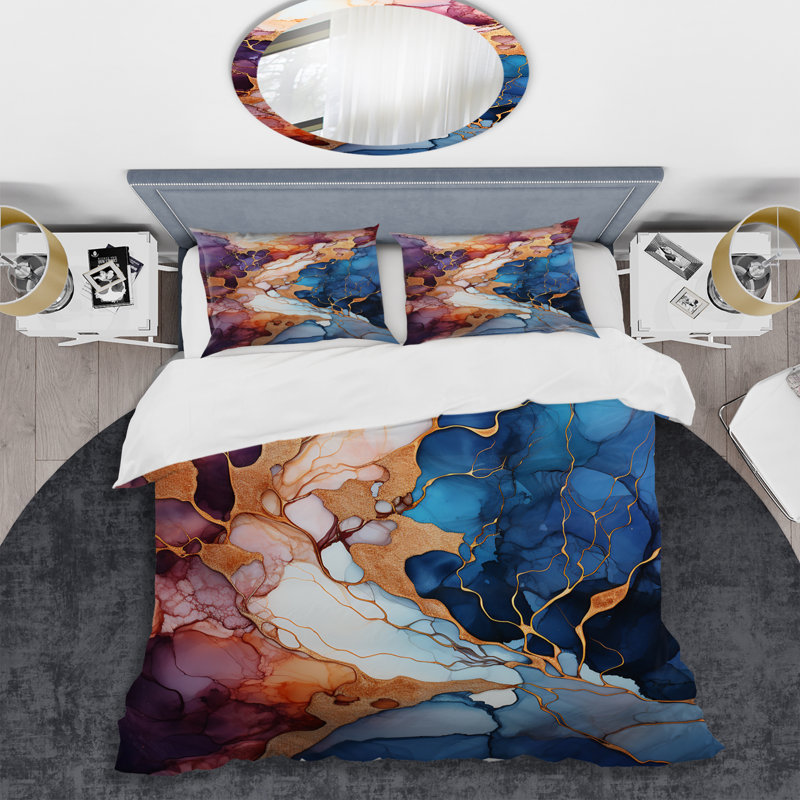 Ensemble de housse de couette abstraite rose et bleue, Housse de couette pour très grand lit