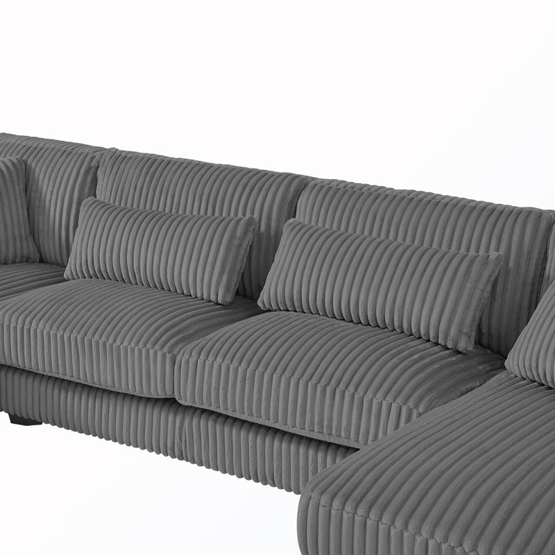 Canapé modulaire rembourré en U avec méridienne, Dark Grey Corduroy
