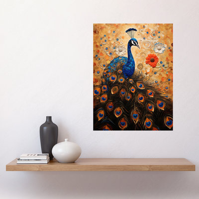Wall Art Print Peacock Bird Gustav Klimt Style Oil Painting Portrait with Flowers Poster