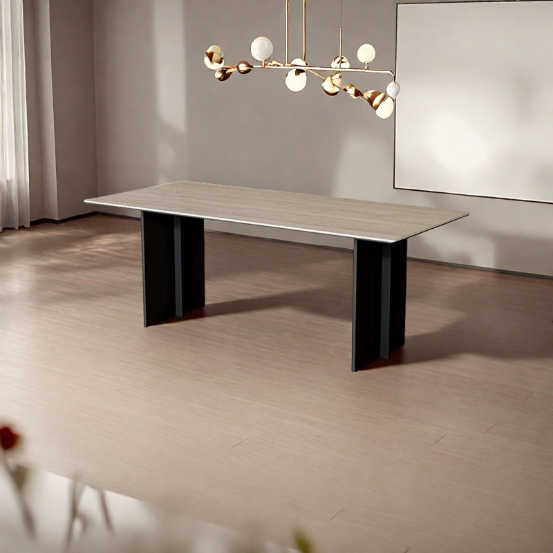 Table de salle à manger en bois et en pierre frittée, H 29,5 po x L 70,80 po x l 31,4 po