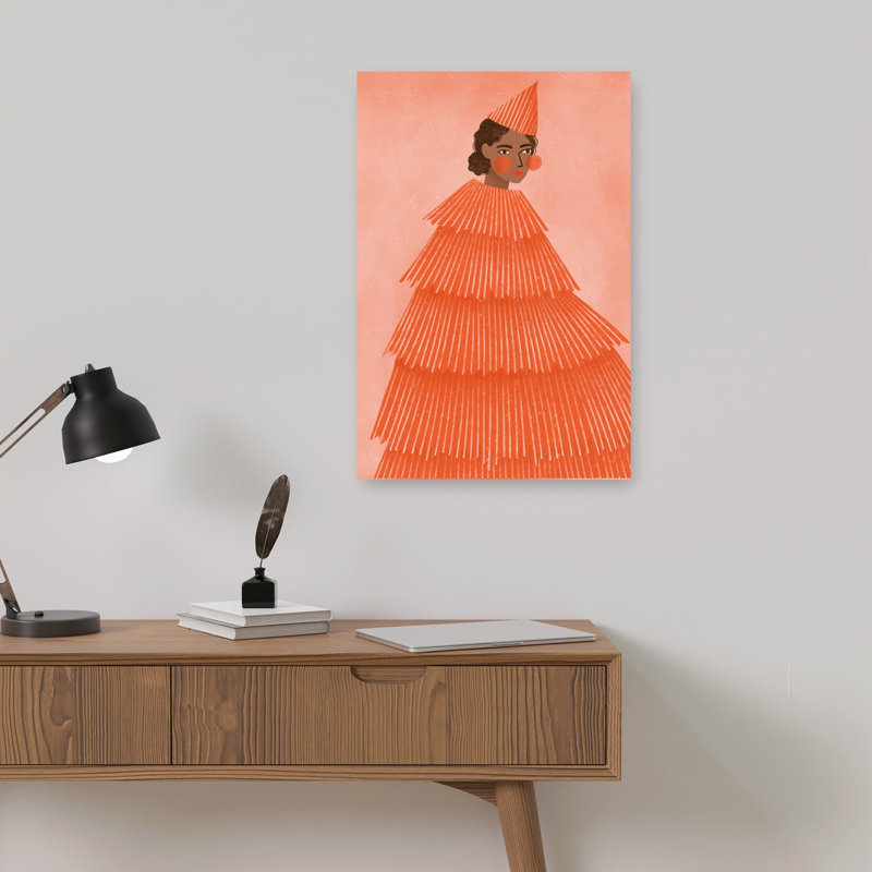 Orange Party Girl Vibrant Whimsical Abstract Portrait Wall Art Print by Bea Muller - Wrapped Canvas Print