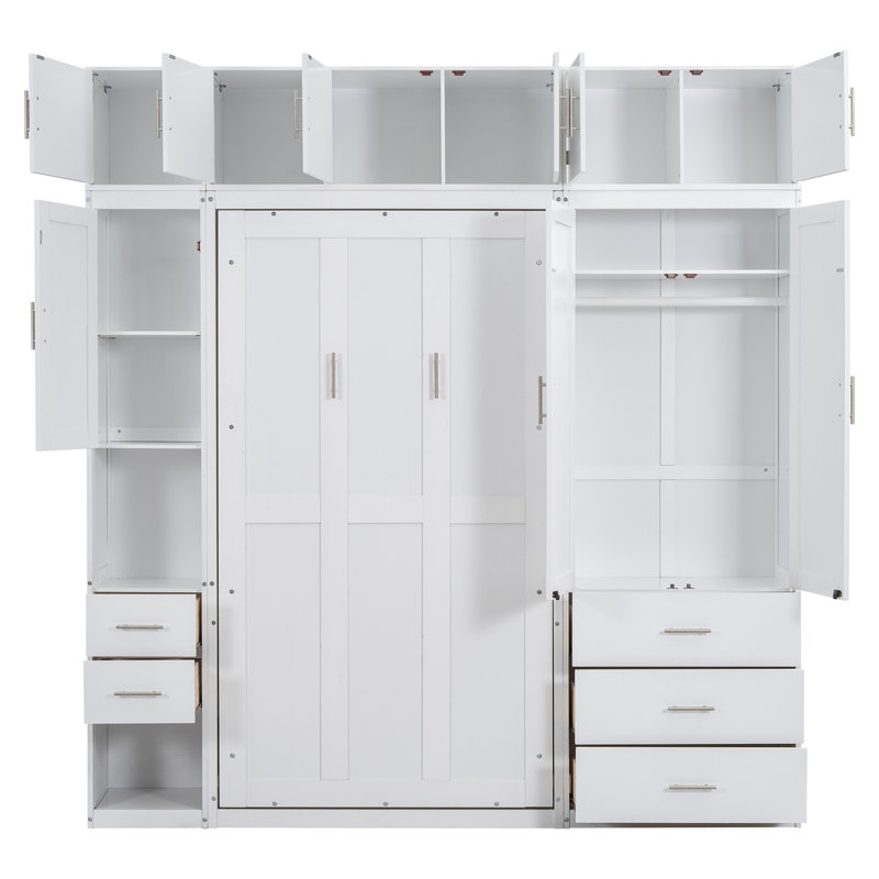 Lit escamotable blanc simple avec casiers et armoires, vidéo d'installation incluse
