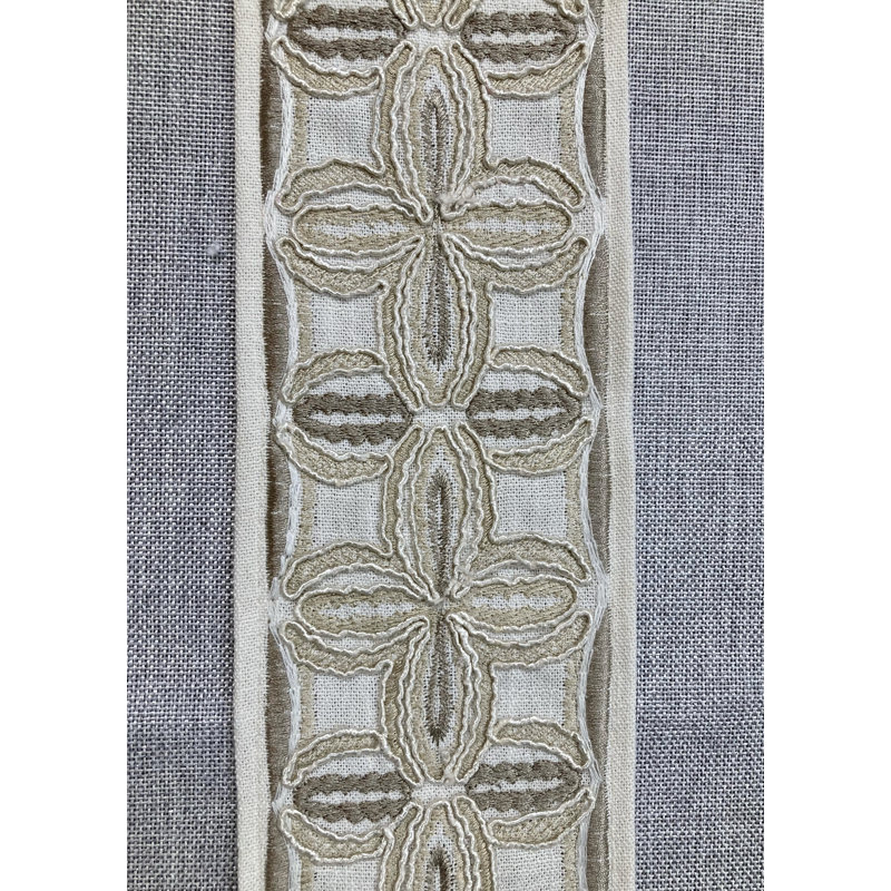 Bande de tissu de lin tissé brodé avec bordure de 4 po de largeur