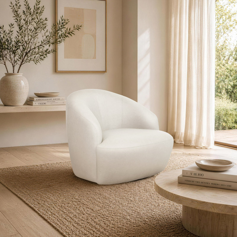 Chaise d'appoint pivotante rembourrée en polyester Lukas, Crème
