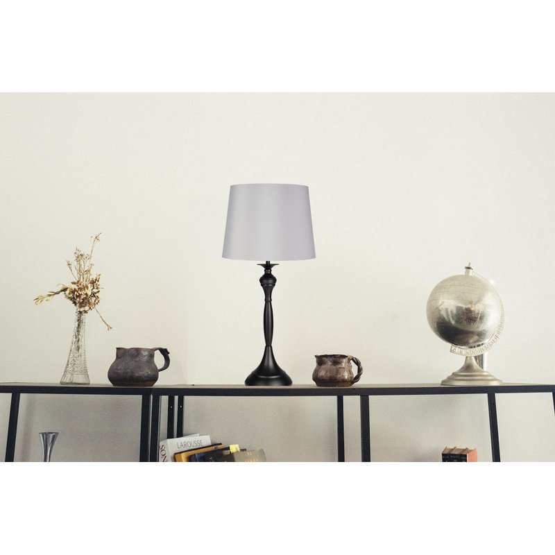 Antibes Candlestick Style Metal Table Lamp, Black, Black Base/Grey Shade, 55cm H x 25cm W x 25cm D