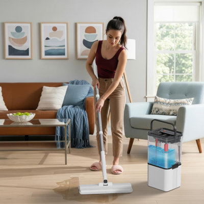 Système de vadrouille plate et de seau à séparation d'eau sale - tête rotative à 360 °, poignée réglable en acier inoxydable de 30 à 53 po, 2 tampons lavables pour bois franc, carrelage et fenêtres