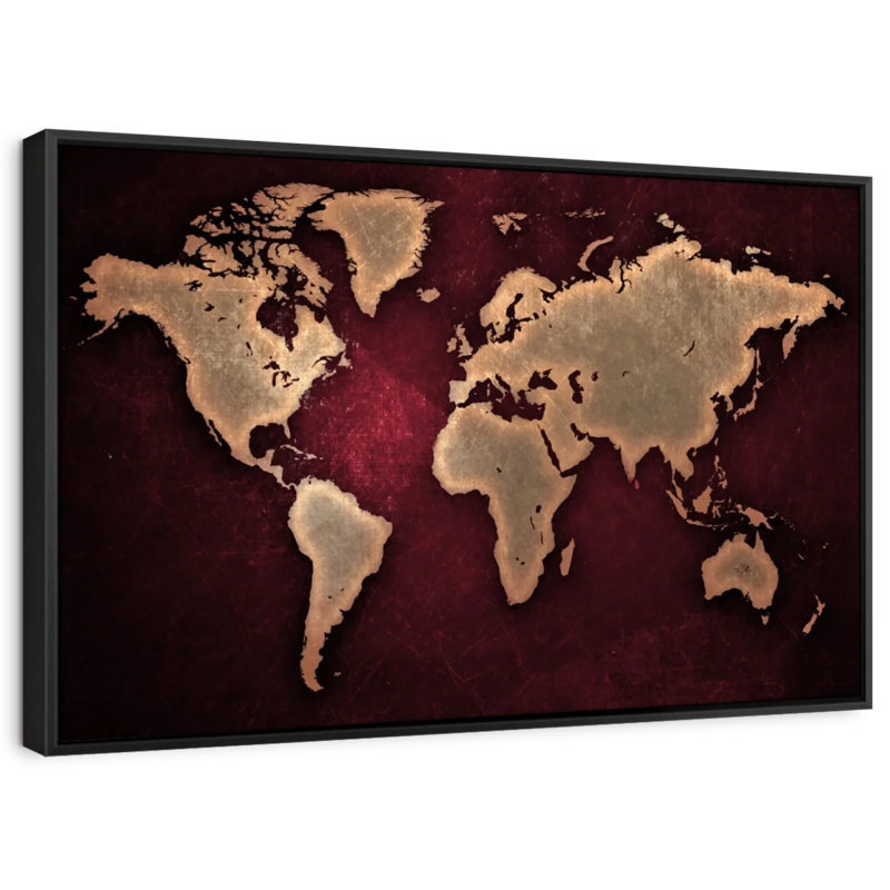 " Maroon World Map Wall Art ", 17" H x 25" W