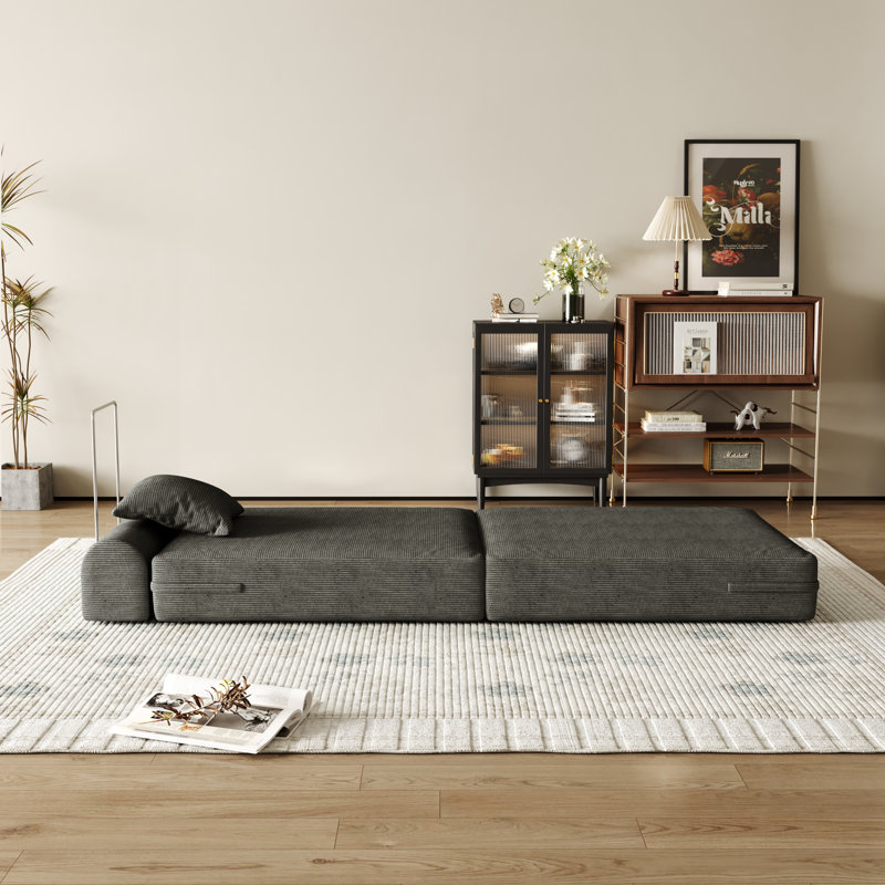 Canapé-lit ajustable en velours côtelé 3-en-1 Jairden, chaise longue convertible pliable moderne (avec coussin décoratif)