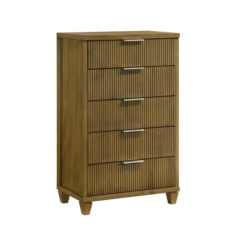 Aurelin Mid-Century Modern 28.7"W 5 Drawer Chest, Antique Oak