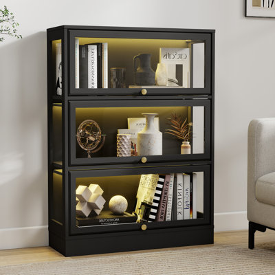 Display Cabinet With Acrylic Glass Doors,3-Tiers Curio Cabinet With LED Lighting For Collectibles, Collectibles Toy Organizers Rack & Display Shelf Di