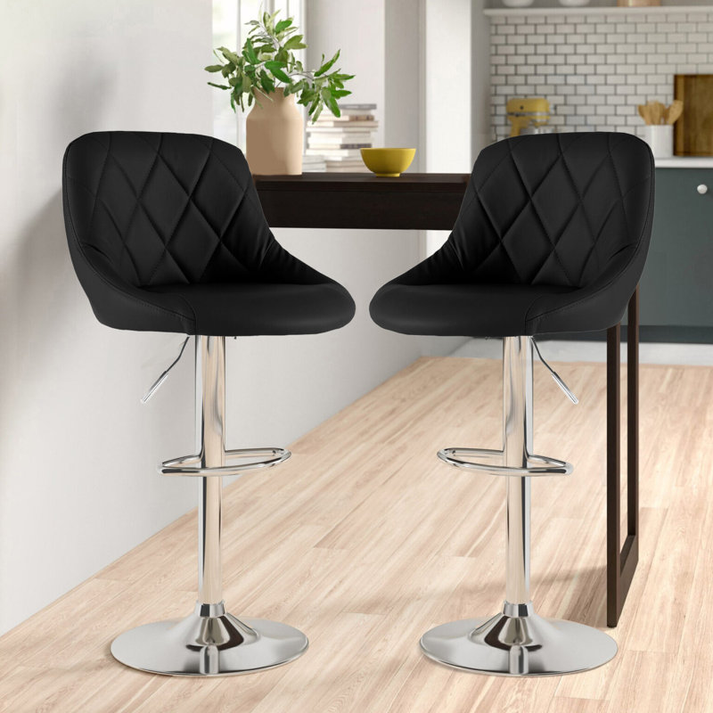 Idlewood Swivel Upholstered Adjustable Height Counter Stool with Metal Frame, Chrome, Black