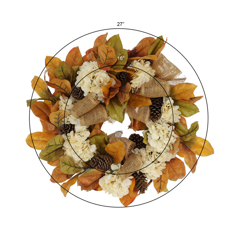 27" Fall Wreath with Hydrangeas and Pinecones