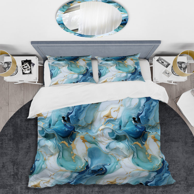 Literie bord de mer bleu côtier III, Housse de couette pour très grand lit et 2 très