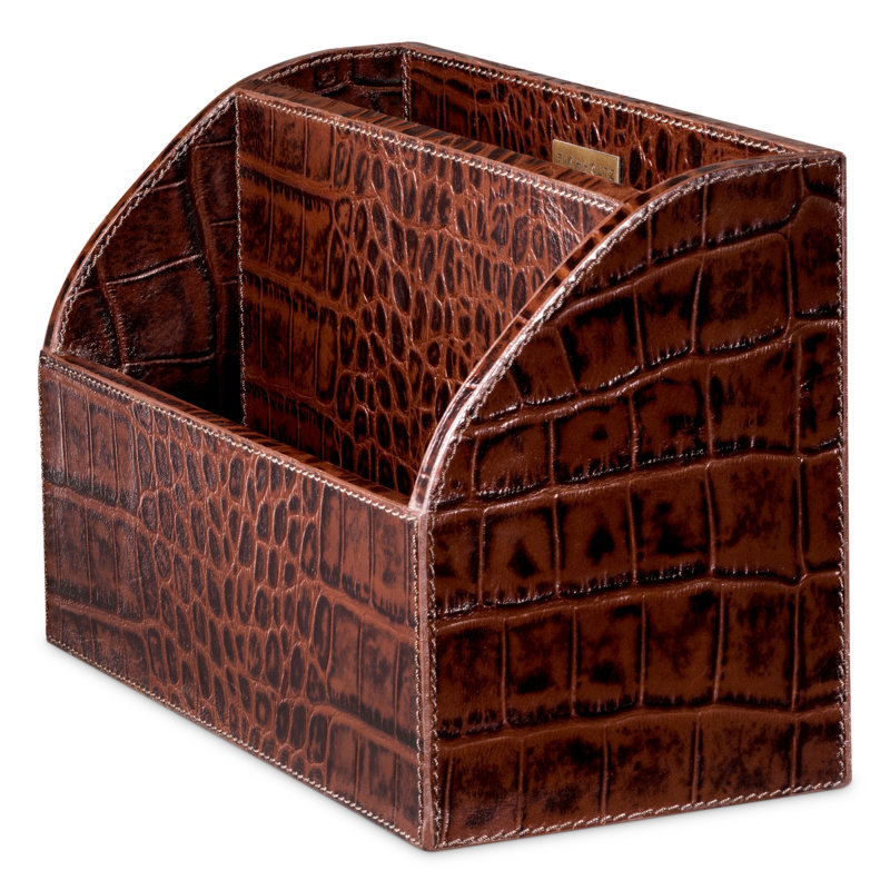 Desk Set Scaleo Croco Embossed Antique Brown Leather Set Of 3