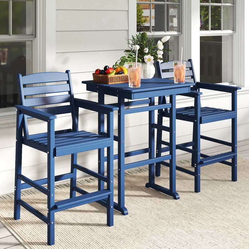  Hdpe Outdoor Patio Bar Set, Tall Adirondack Bar Chair And Table Set (3 Pcs), Navy