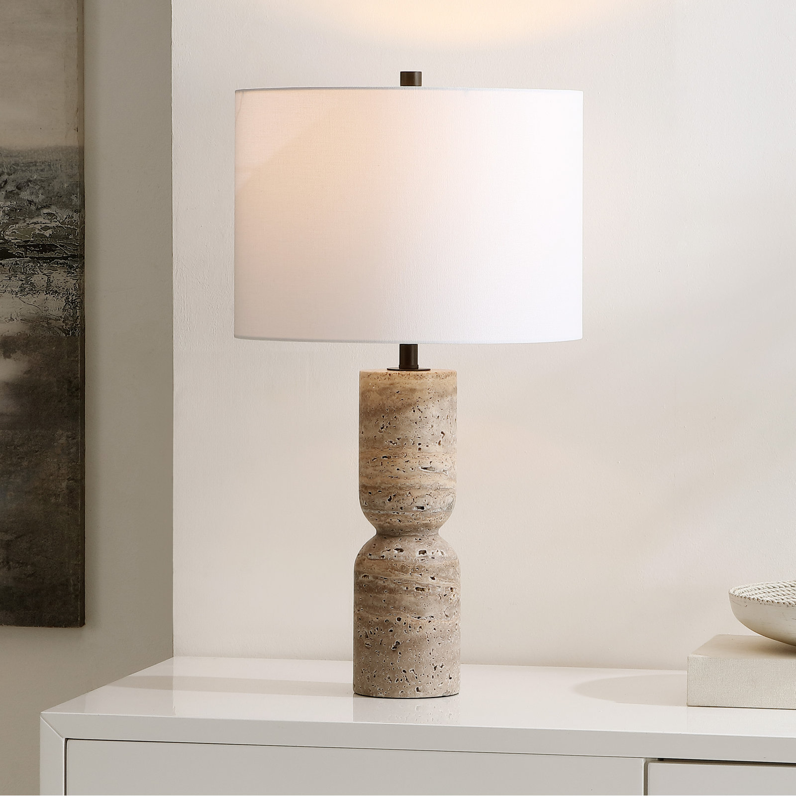 Jamia Travertine Table Lamp, Brown