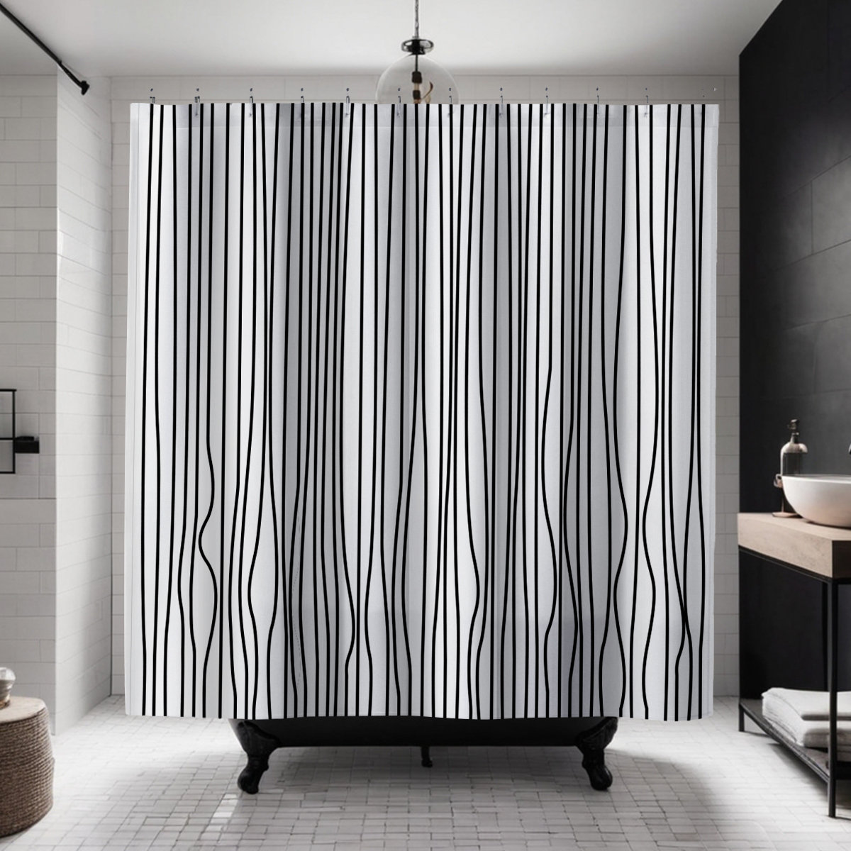 Coco Polyester Shower Curtain, Black