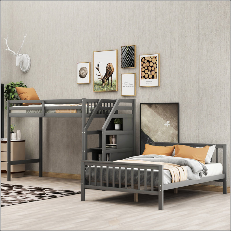 Lit mezzanine avec escalier, Gris
