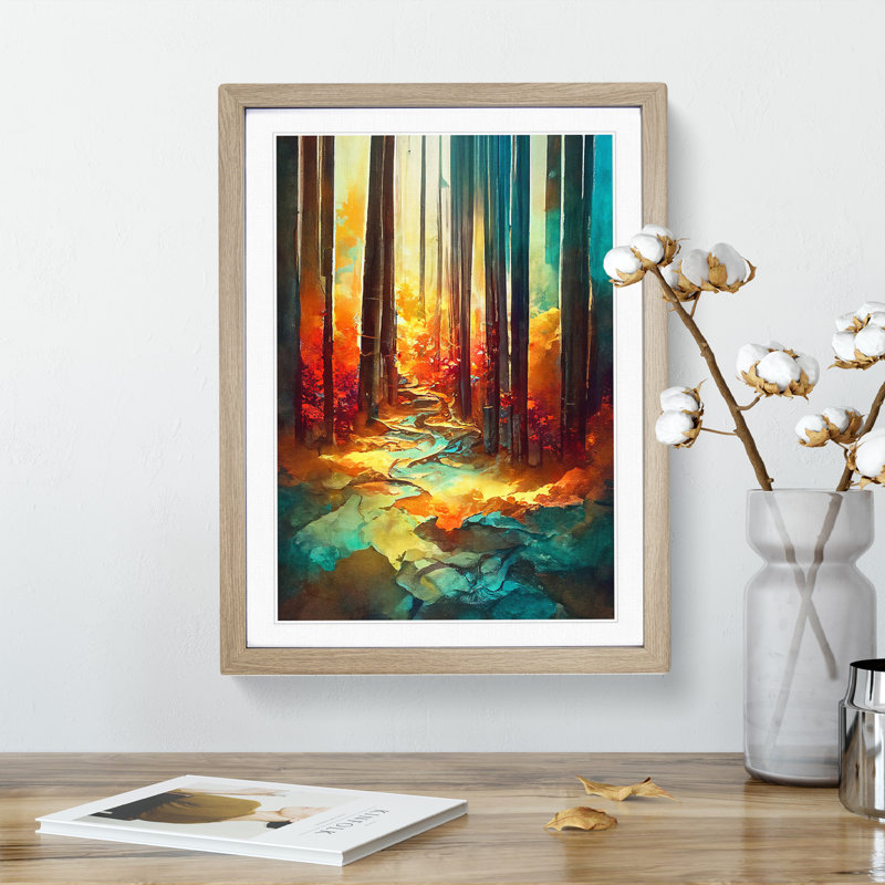 Forest Portrait No.3 Abstract 1 Piece Single Picture Frame Painting, 64cm H x 46cm W x 2cm D, Oak