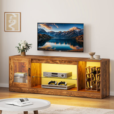 LED TV Unit for TVs up to 65 Inch, TV Cabinet , Gaming Entertainment Center with Adjustable Glass Shelf