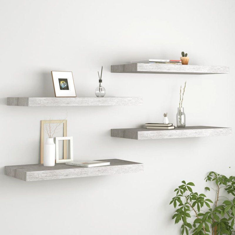 Gracie-Rose 4 Piece Picture Ledge Wall Shelf, 60 x 23.5 x 3.8 cm, Concrete Grey