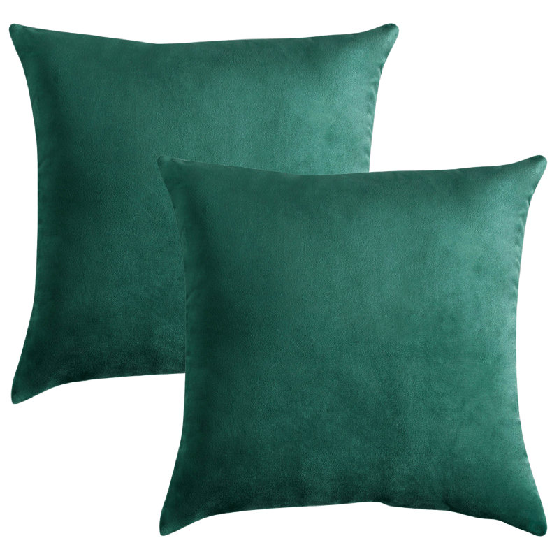Ensemble de 2 housses de coussin en velours de couleur unie, Bleu sarcelle, H 18 po x l 18 po, Coton