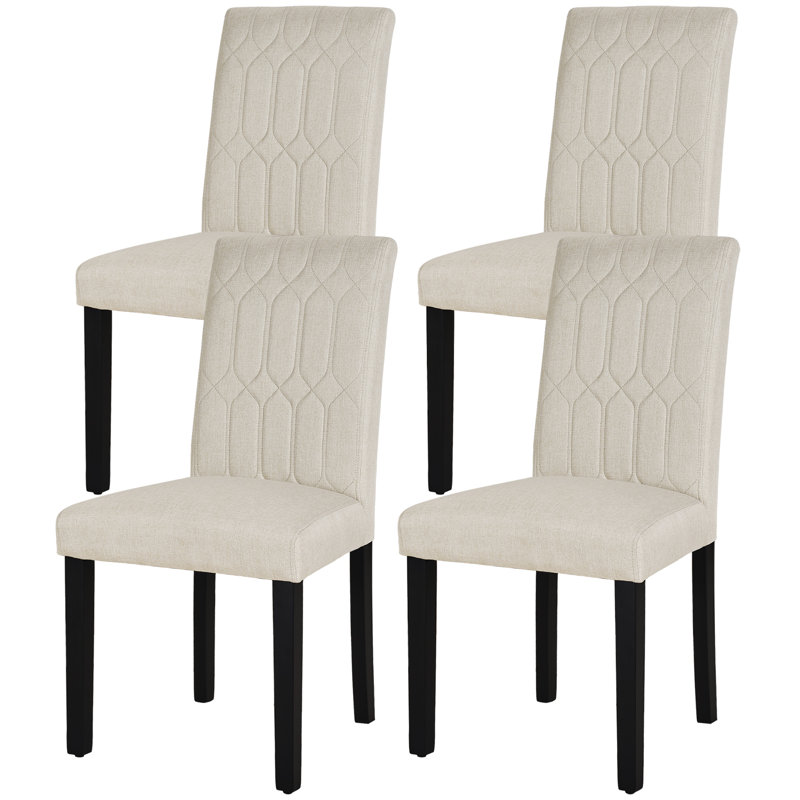 Ensemble de 4 chaises de salle à manger rembourrées en tissu avec dossier haut, chaise de restaurant en cuir avec siège rembourré et pieds en bois pour la cuisine