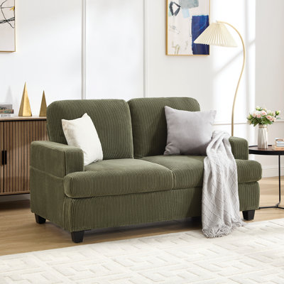 Compact Two-Person Soft Velvet Corduroy Sofa Bed Without Footrest