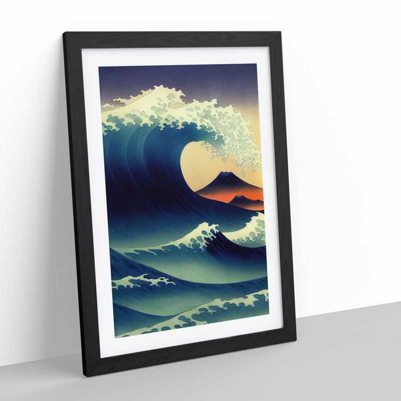 Amazing Japanese Wave - Single Picture Frame Print, 64cm H x 46cm W x 2cm D, Black