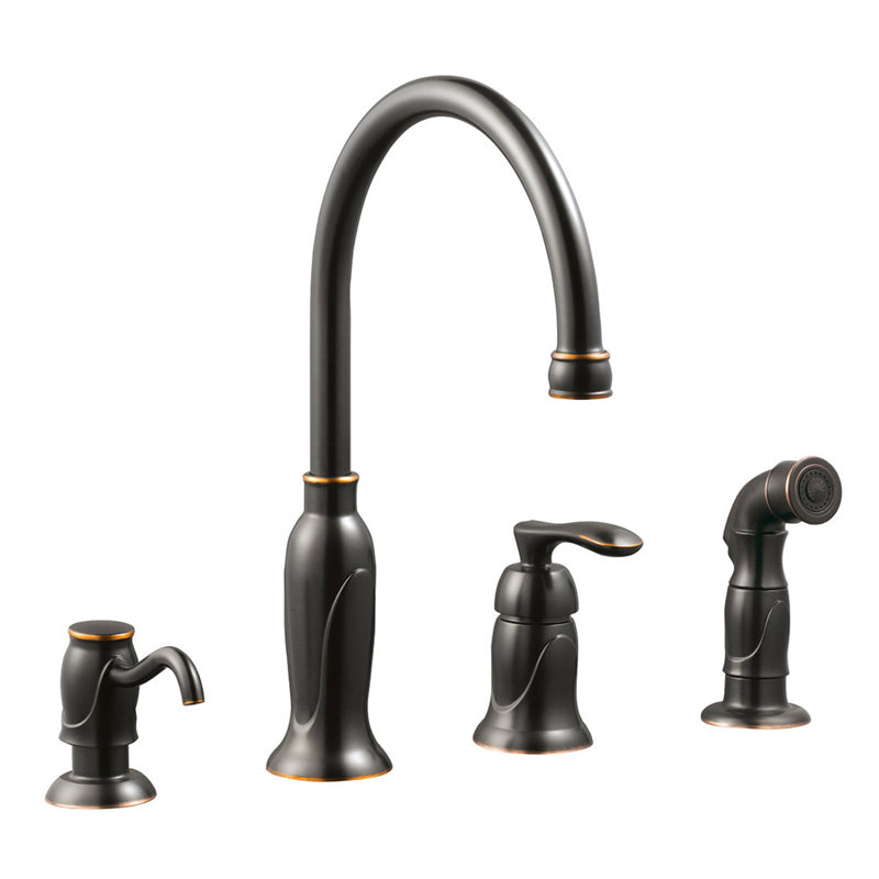 Alcott Hill® Helen Kitchen Faucet with Side Spray and Soap Dispenser, Oil Rubbed Bronze