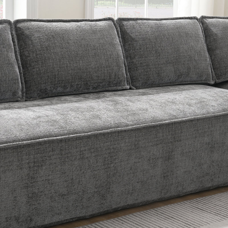 Canapé modulaire minimaliste avec chenille infroissable, aucun assemblage requis pour le salon, Gris