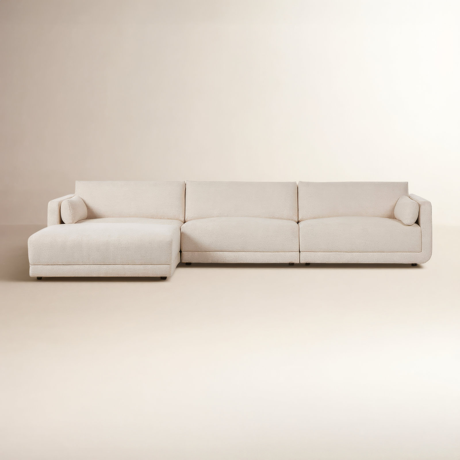 Naples Modular Upholstered Chaise L-Sectional, Cream Polyester Blend