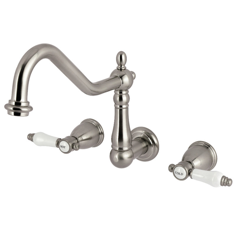 Kingston Brass Bel-Air Two-Handle 3-Hole Wall Mount Tub Faucet, Brushed Nickel