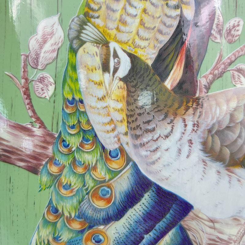 Tabouret en céramique fleur et oiseau