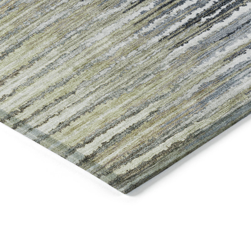 3' X 5' Beige Tan And Taupe Striped Washable Indoor Outdoor Area Rug