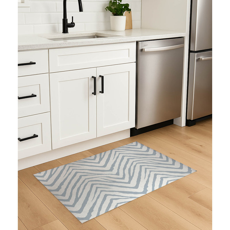 Zebra Stripe Lightweight Non-Slip Kitchen Mat, Rectangle 5' x 7', Slate Blue