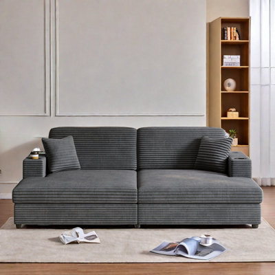 Canapé-lit 86,5 po surdimensionné avec causeuse 86,5 po avec deux ports USB, deux porte-gobelets et deux coussins décoratifs pour le salon et la chambre à coucher