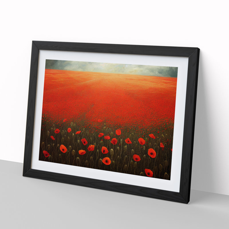 Flawless Poppy Field Flowers - Single Picture Frame Print, 46cm H x 64cm W x 2cm D, Black